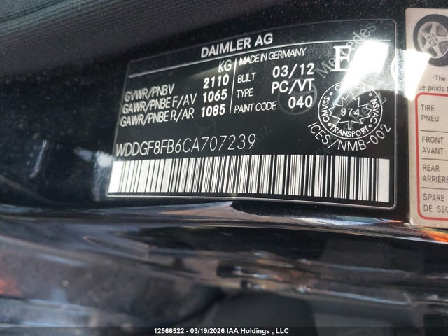Aukcja sprzedaży 2012 Mercedes-benz C 250 4matic, vin: WDDGF8FB6CA707239, numer aukcji: 12566522