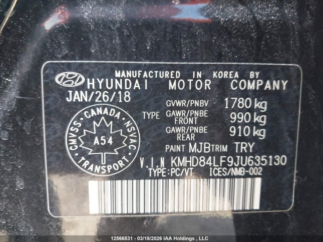 KMHD84LF9JU635130 Hyundai Elantra