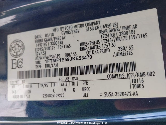 12566538 :رقم المزاد ، 1FTMF1E59JKE53470 vin ، 2018 Ford F-150 مزاد بيع