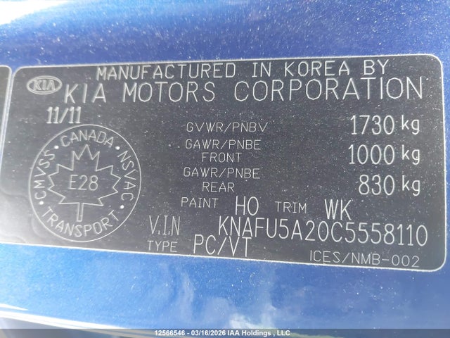 Aukcja sprzedaży 2012 Kia Forte Ex, vin: KNAFU5A20C5558110, numer aukcji: 12566546