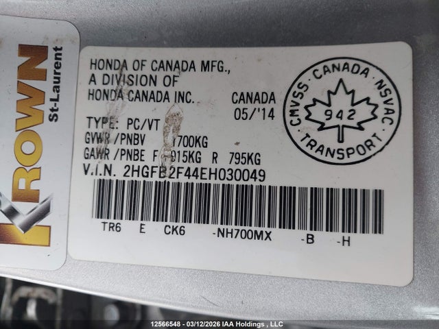Продаж на аукціоні авто 2014 Honda Civic Lx, vin: 2HGFB2F44EH030049, номер лоту: 12566548