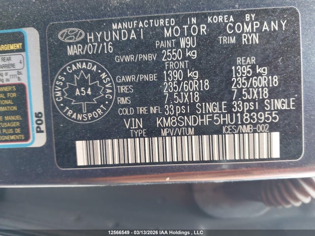 KM8SNDHF5HU183955 Hyundai Santa Fe