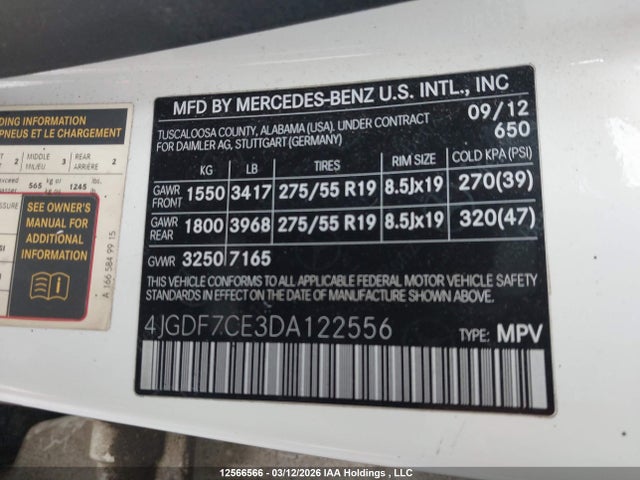 Aukcja sprzedaży 2013 Mercedes-benz Gl 450 4matic, vin: 4JGDF7CE3DA122556, numer aukcji: 12566566