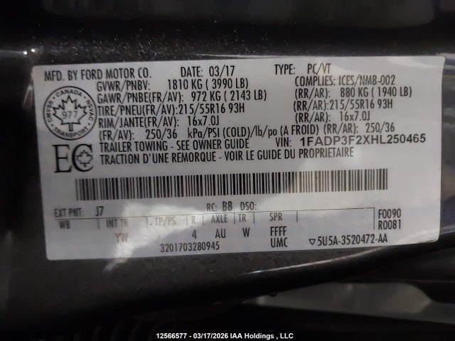 2017 Ford Focus Se მანქანა იყიდება აუქციონზე, vin: 1FADP3F2XHL250465, აუქციონის ნომერი: 12566577