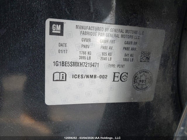 1G1BE5SMXH7219471 Chevrolet Cruze Lt Auto