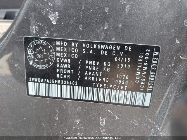 2015 Volkswagen Jetta 2.0 Tdi Comfortline მანქანა იყიდება აუქციონზე, vin: 3VWDA7AJ5FM335403, აუქციონის ნომერი: 12558489