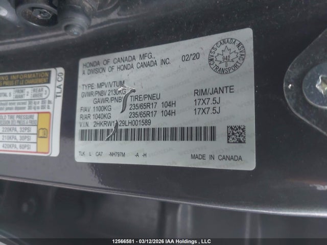 2HKRW1H29LH001589 Honda CR-V LX