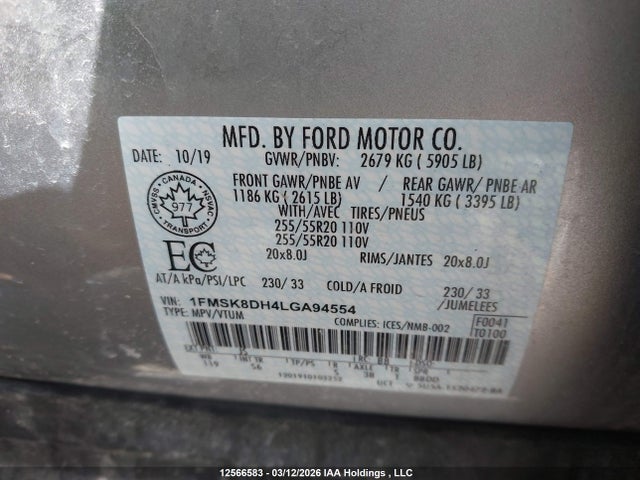 1FMSK8DH4LGA94554 Ford EXPLORER XLT