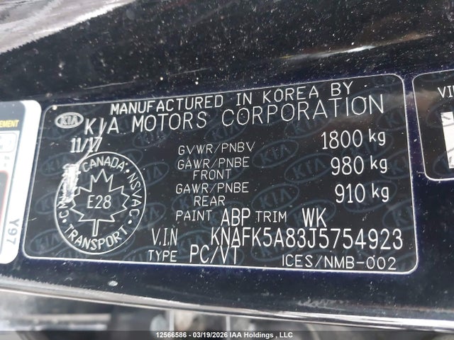KNAFK5A83J5754923 KIA FORTE LX