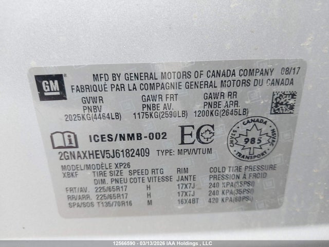 Продаж на аукціоні авто 2018 Chevrolet Equinox Ls, vin: 2GNAXHEV5J6182409, номер лоту: 12566590