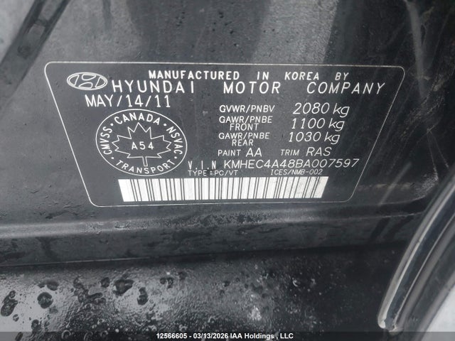 12566605 :رقم المزاد ، KMHEC4A48BA007597 vin ، 2011 Hyundai Sonata Hybrid Premium مزاد بيع