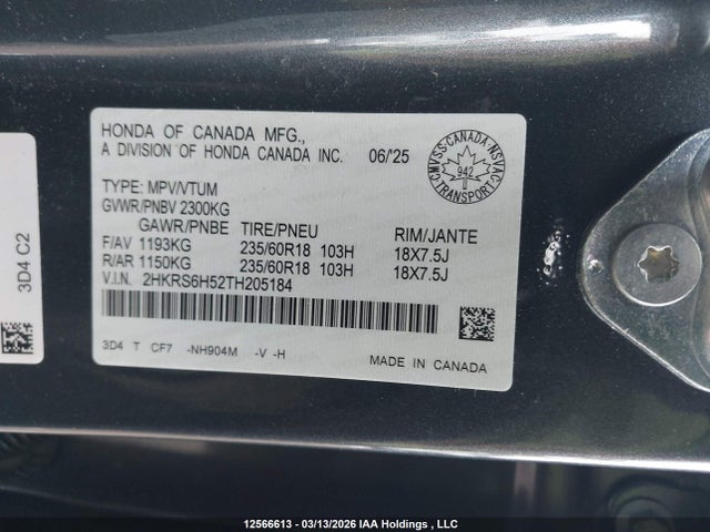 Продажа на аукционе авто 2026 Honda Cr-v Sport Hybrid, vin: 2HKRS6H52TH205184, номер лота: 12566613
