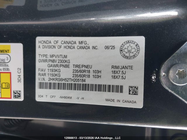Продажа на аукционе авто 2026 Honda Cr-v Sport Hybrid, vin: 2HKRS6H52TH205184, номер лота: 12566613