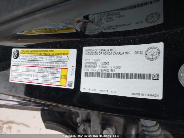 2023 Honda Civic მანქანა იყიდება აუქციონზე, vin: 2HGFE1F96PH001863, აუქციონის ნომერი: 12566626