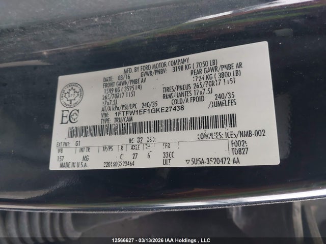 1FTFW1EF1GKE27438 Ford F-150 Xlt