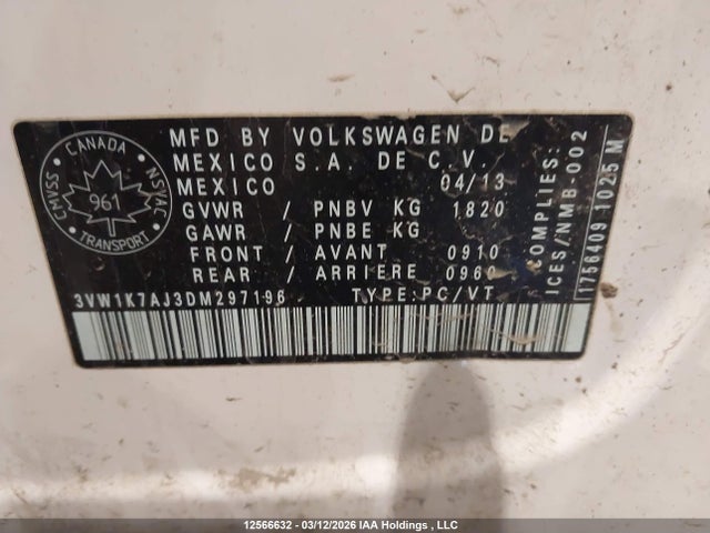 Продажа на аукционе авто 2013 Volkswagen Jetta S, vin: 3VW1K7AJ3DM297196, номер лота: 12566632