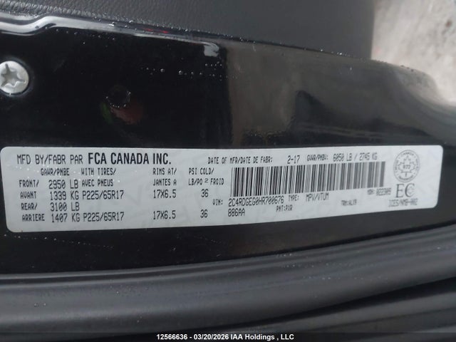 Продаж на аукціоні авто 2017 Dodge Grand Caravan Gt, vin: 2C4RDGEG0HR700676, номер лоту: 12566636