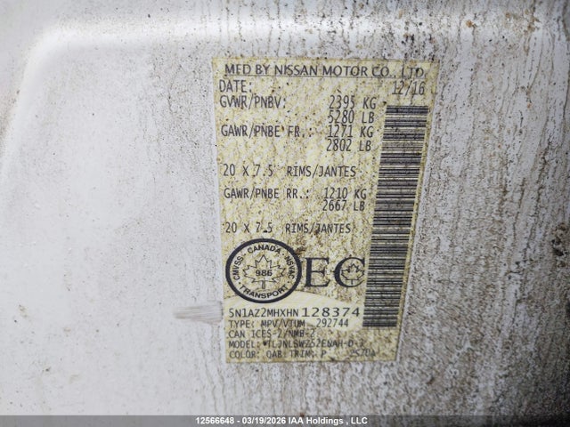 5N1AZ2MHXHN128374 Nissan Murano