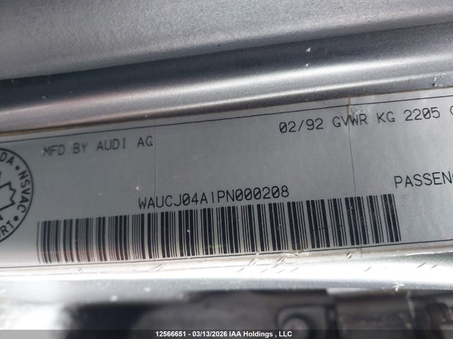 12566651 :رقم المزاد ، WAUCJ04A1PN000208 vin ، 1993 Audi 100 S Quattro مزاد بيع