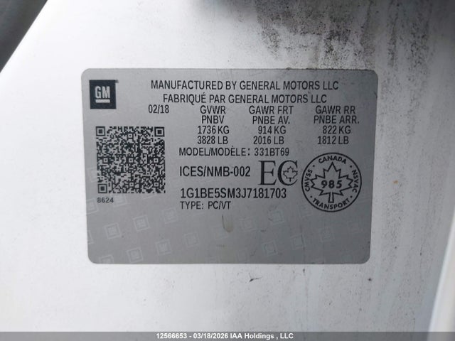 1G1BE5SM3J7181703 Chevrolet Cruze Lt Auto