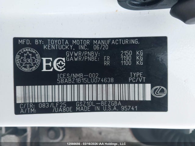 58ABZ1B15LU074638 Lexus Es 350 350