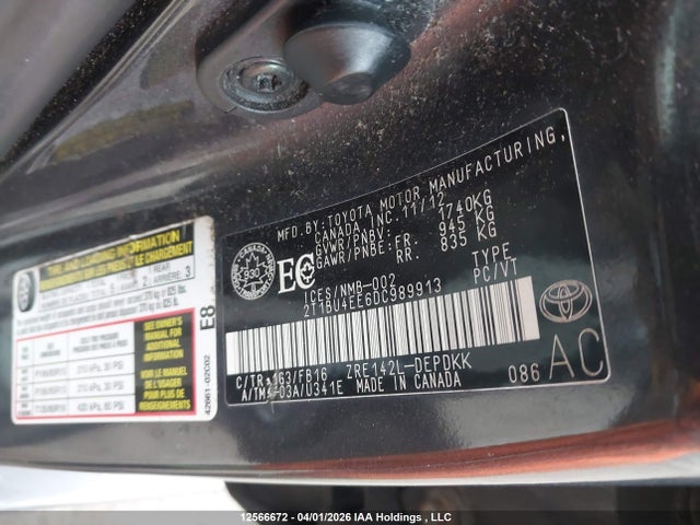 Aukcja sprzedaży 2013 Toyota Corolla S/le, vin: 2T1BU4EE6DC989913, numer aukcji: 12566672
