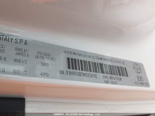 Продаж на аукціоні авто 2021 Ram Promaster City Tradesman Slt, vin: ZFBHRFDB7M6V58716, номер лоту: 12566674
