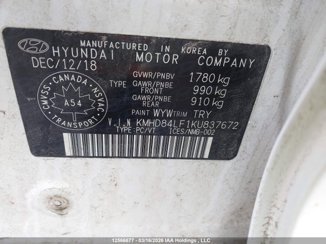 KMHD84LF1KU837672 Hyundai Elantra Preferred