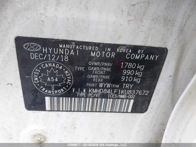 KMHD84LF1KU837672 Hyundai Elantra Preferred