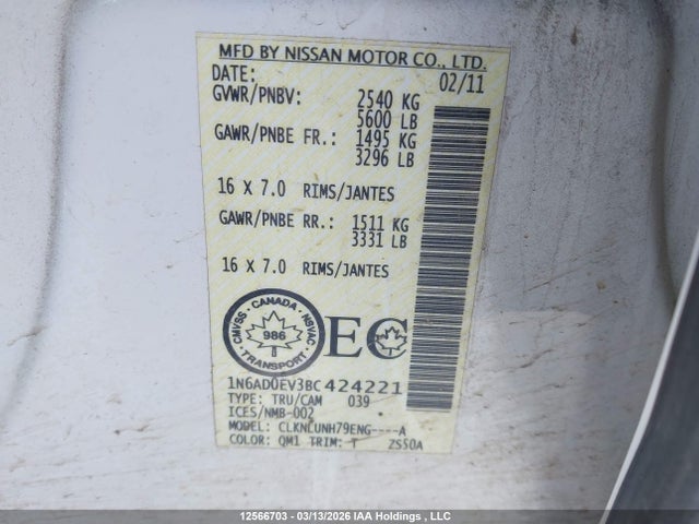 Aukcja sprzedaży 2011 Nissan Frontier Sl, vin: 1N6AD0EV3BC424221, numer aukcji: 12566703
