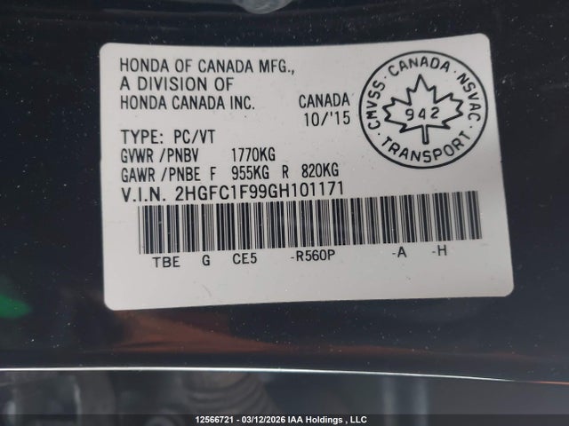2HGFC1F99GH101171 Honda Civic Touring