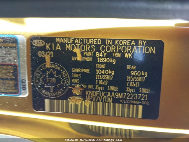 12566730 :رقم المزاد ، KNDEUCAA9M7223721 vin ، 2021 Kia Seltos مزاد بيع