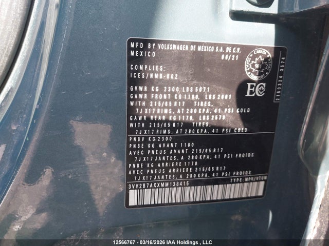 3VV2B7AXXMM138415 Volkswagen Tiguan Comfortline/united