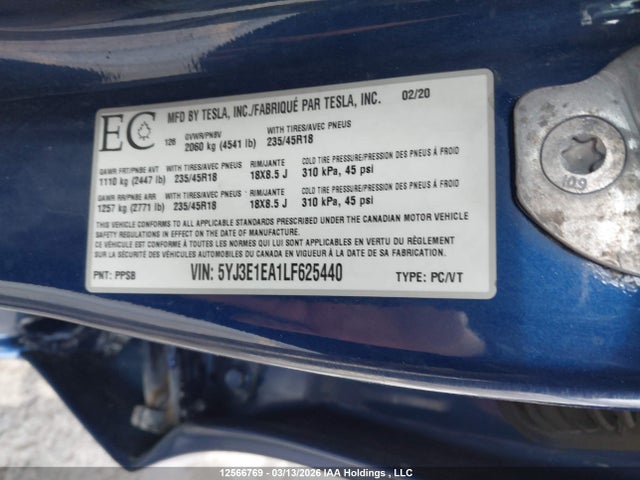 Aukcja sprzedaży 2020 Tesla Model 3, vin: 5YJ3E1EA1LF625440, numer aukcji: 12566769