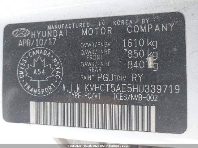 KMHCT5AE5HU339719 Hyundai ACCENT GL