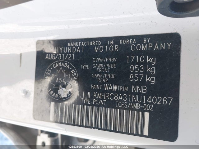 12553500 :رقم المزاد ، KMHRC8A31NU140267 vin ، 2022 Hyundai Venue Preferred مزاد بيع