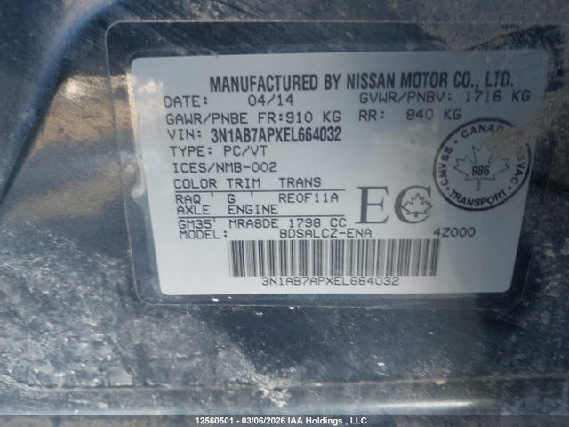 3N1AB7APXEL664032 Nissan Sentra S/sv/sr/sl