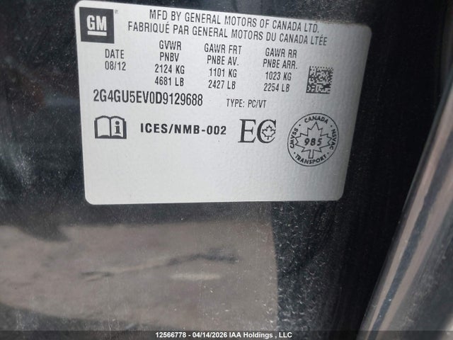 Auction sale of the 2013 Buick Regal Premium, vin: 2G4GU5EV0D9129688, lot number: 12566778