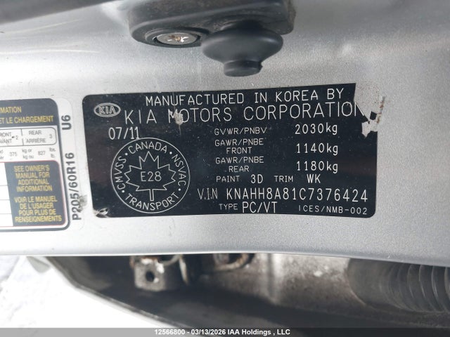 12566800 :رقم المزاد ، KNAHH8A81C7376424 vin ، 2012 Kia Rondo مزاد بيع