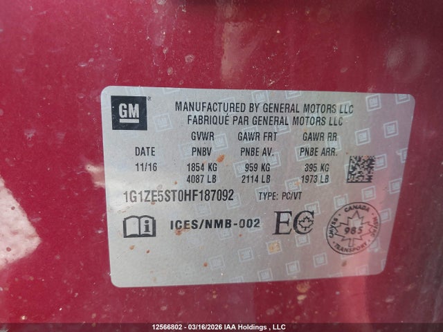 Продаж на аукціоні авто 2017 Chevrolet Malibu 1lt, vin: 1G1ZE5ST0HF187092, номер лоту: 12566802