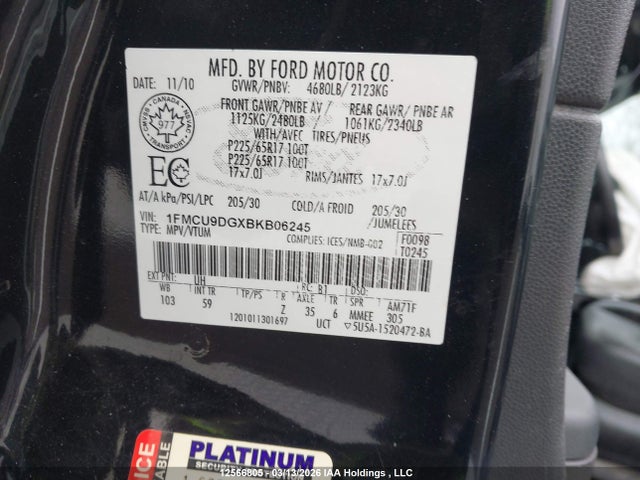 Aukcja sprzedaży 2011 Ford Escape Xlt, vin: 1FMCU9DGXBKB06245, numer aukcji: 12566805