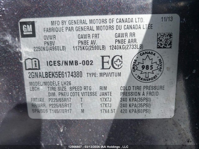 2GNALBEK5E6174380 Chevrolet EQUINOX LT