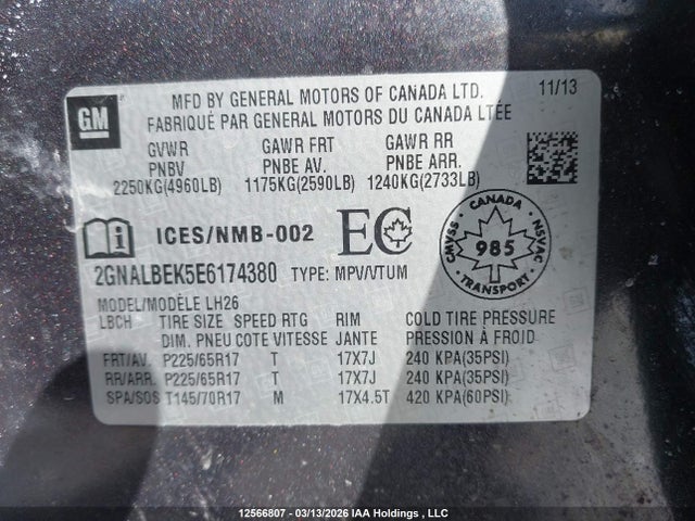 2GNALBEK5E6174380 Chevrolet EQUINOX LT
