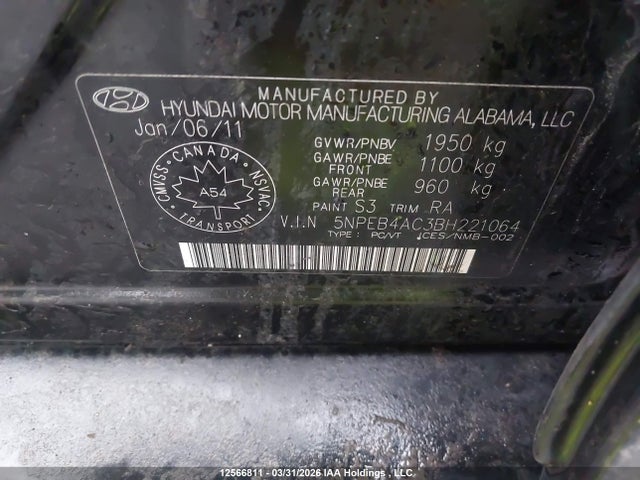 Продажа на аукционе авто 2011 Hyundai Sonata Gls, vin: 5NPEB4AC3BH221064, номер лота: 12566811