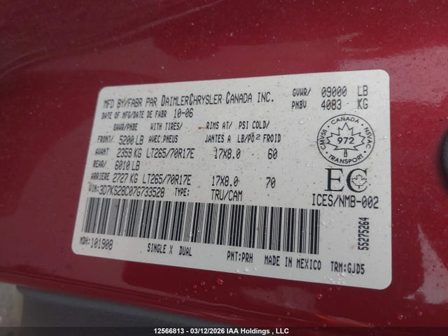 Продажа на аукционе авто 2007 Dodge Ram 2500 Laramie, vin: 3D7KS28C07G733528, номер лота: 12566813