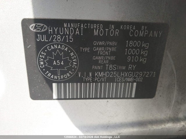 KMHD25LHXGU297271 Hyundai Elantra Gt Gl