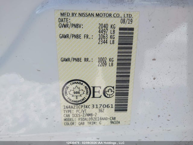 1N4AZ1CP3KC317061 Nissan Leaf S/sl/sv