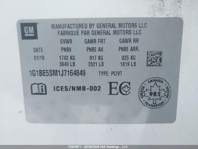 1G1BE5SM1J7164849 Chevrolet Cruze Lt Auto