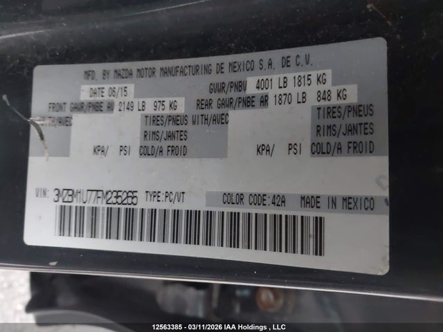 Продажа на аукционе авто 2015 Mazda Mazda3 Gx, vin: 3MZBM1U77FM235265, номер лота: 12563385