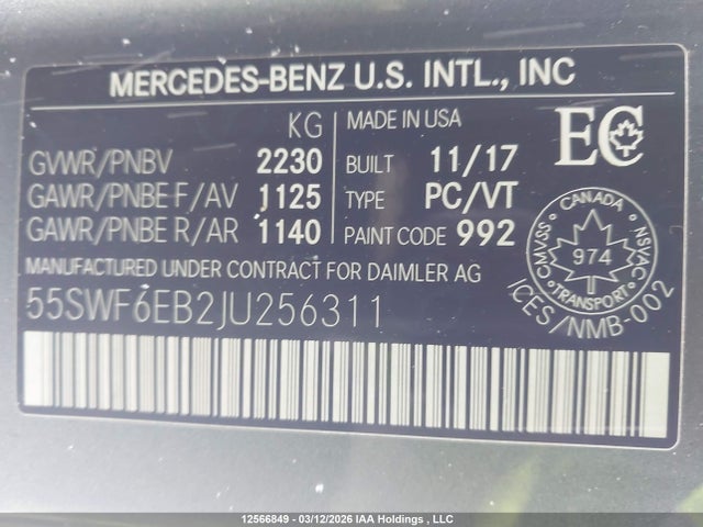 2018 Mercedes-benz C 43 4mati Amg მანქანა იყიდება აუქციონზე, vin: 55SWF6EB2JU256311, აუქციონის ნომერი: 12566849
